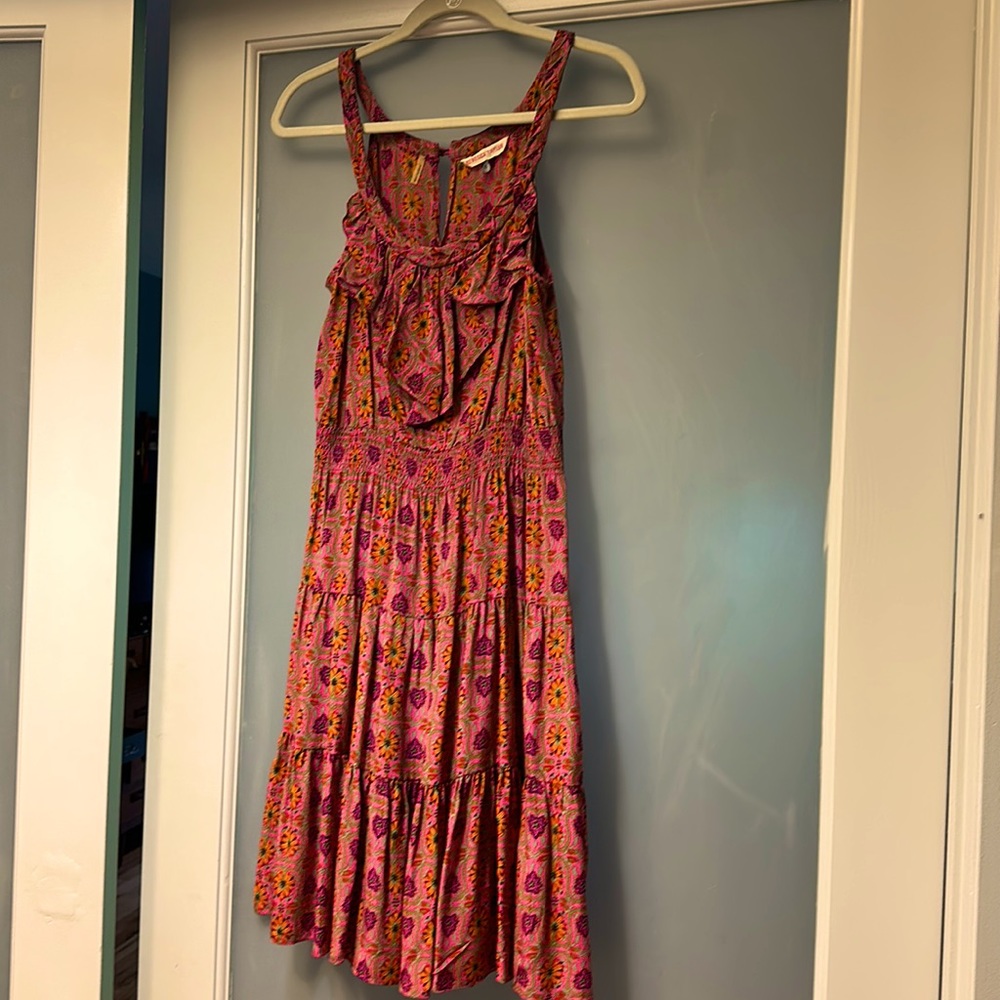 Rebecca Taylor 100% Silk Dress sz 8 Sleeveless pink Floral tiered short dress